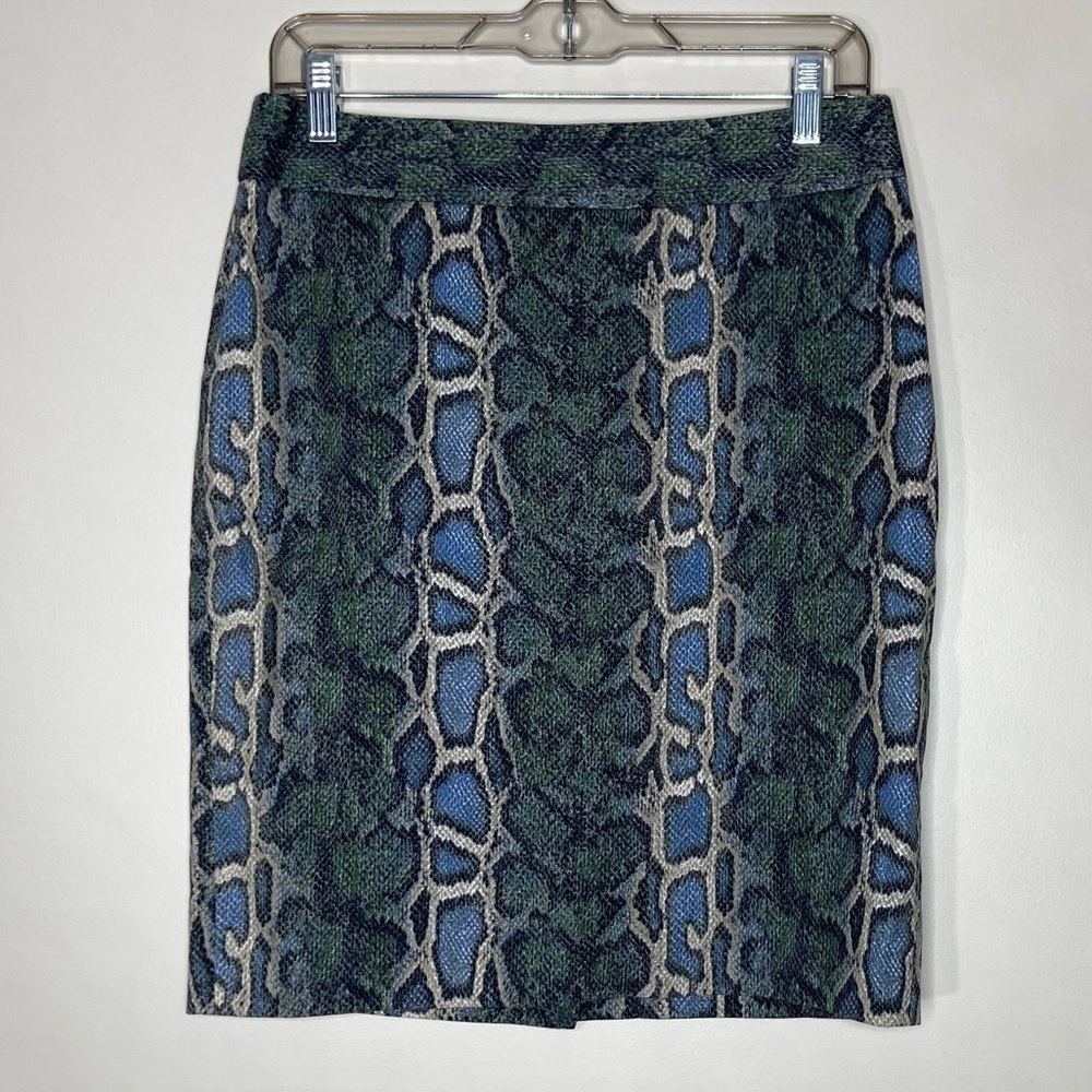 Ann Taylor Loft Women's Blue Teal Tan Reptile Print Skirt Sz 6
